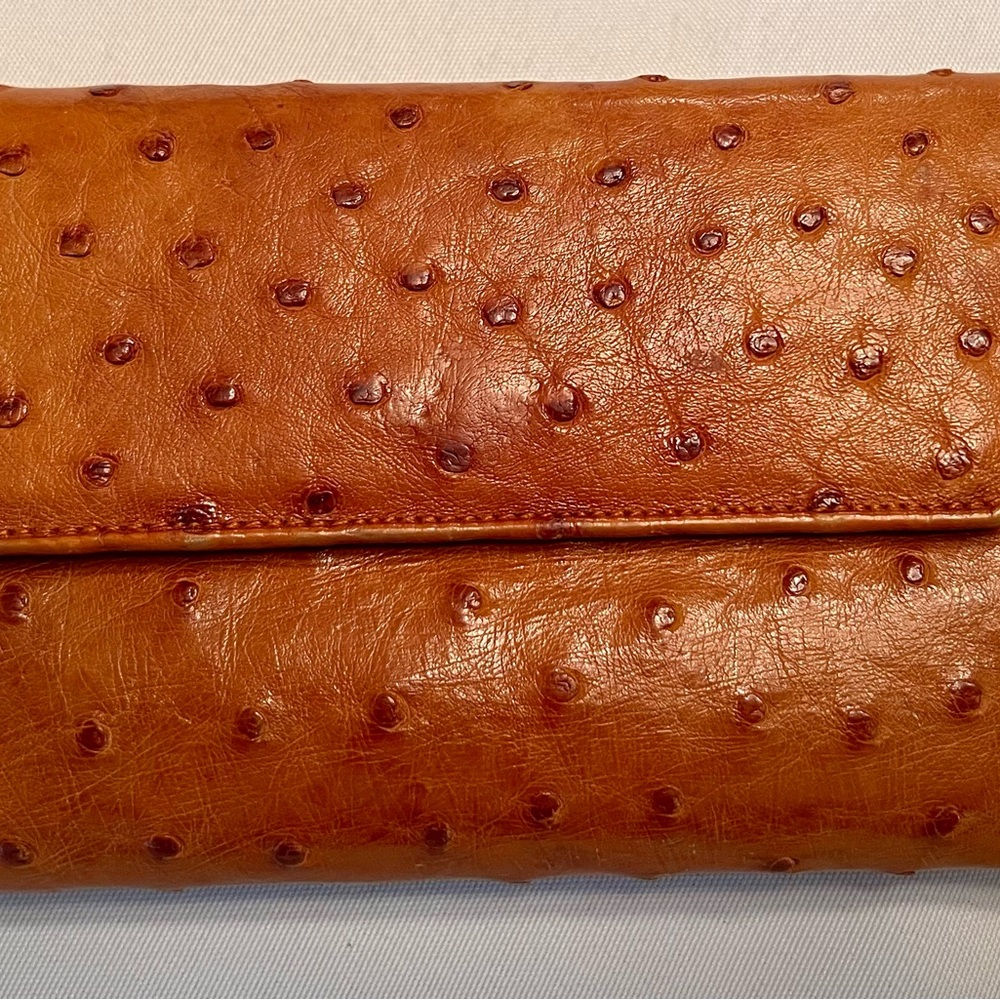 Genuine Ostrich Cognac Wallet & Checkbook